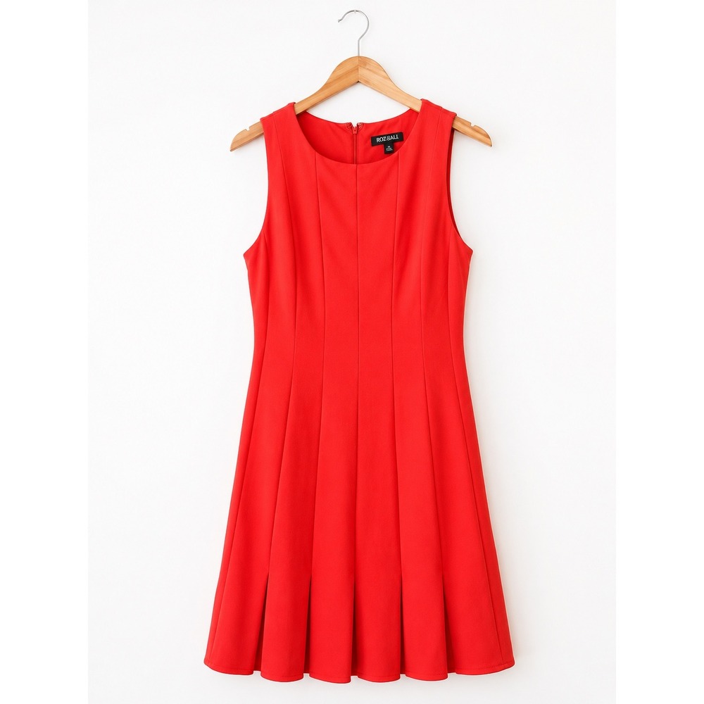 Roz & Ali Red Sleeveless Fit and Flare Pleated Skirt Dress Size 10
